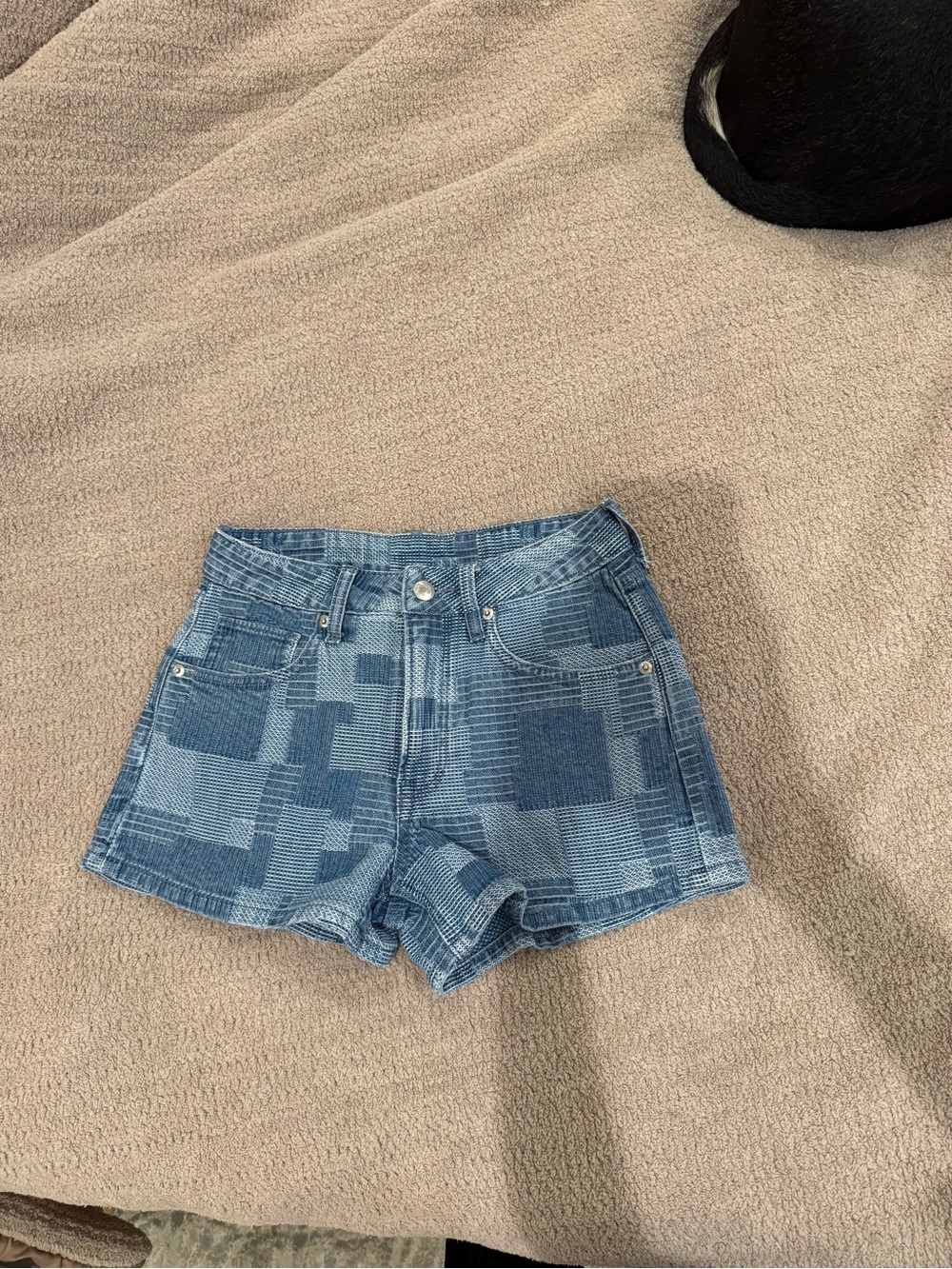 Women's Patchwork Denim High-Rise Shorts - Blue
